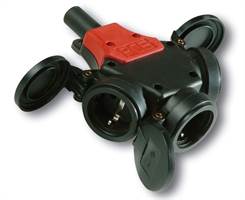 Triplu conector Schuko, din cauciuc, IP44, cu capac rabatabil, Z25322-S