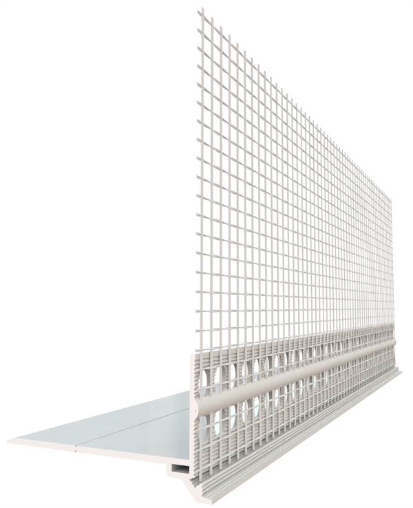 Profil-soclu din PVC, cu ţesătură WDVS de tip PRAKTIKA, 50 x 1mm, 2,5 ml/bară, UA25 = 62,5ml, 40 cutii/palet, Z4039050