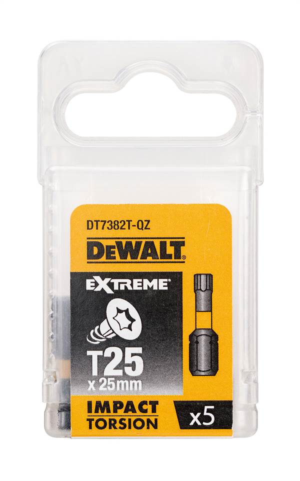 Bits T27 x 25mm EXTREME® IMPACT TORSION DEWALT® schlagfest 5Stk/Pack, ZDT7383T-QZ