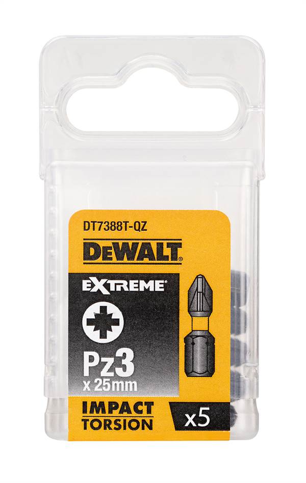 Bits PZ3 x 25mm EXTREME® IMPACT TORSION DEWALT® schlagfest 5Stk/Pack, ZDT7388T-QZ
