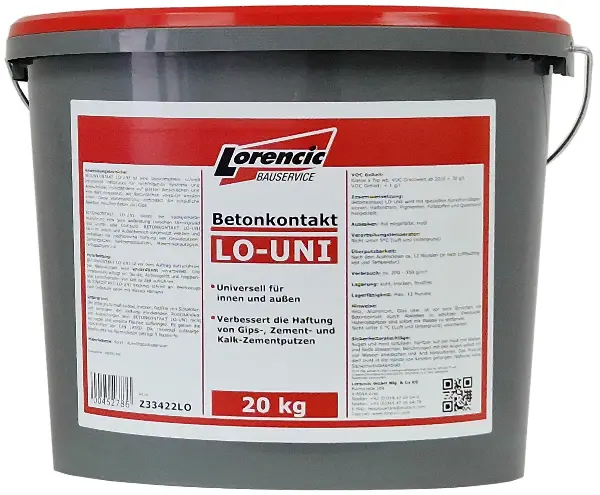 Betonkontakt LORENCIC LO-Uni pentru tencuieli din ipsos/var-ciment, interior/exterior, 20kg/găleată, **Pericol îngheţ**,...