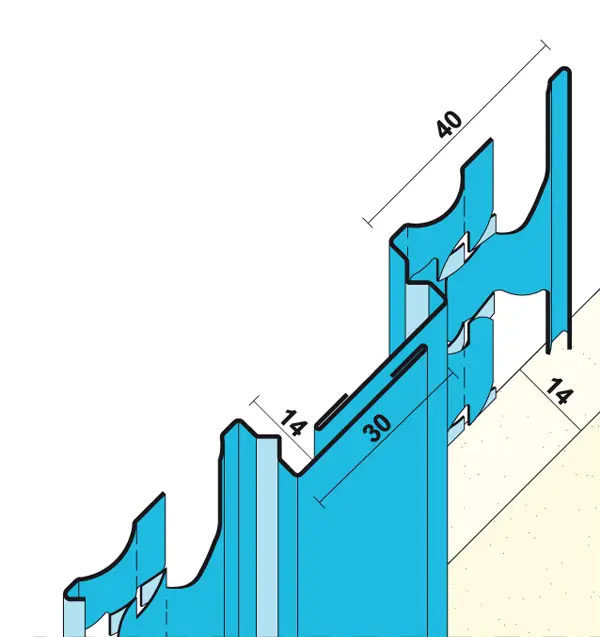 Dehnfugenprofil 1201 14mm 3,0lfm/Sta, 15Sta/Bd, 81Bd/Pal, erh. Zinkauflage (350g/m²), Z41201300