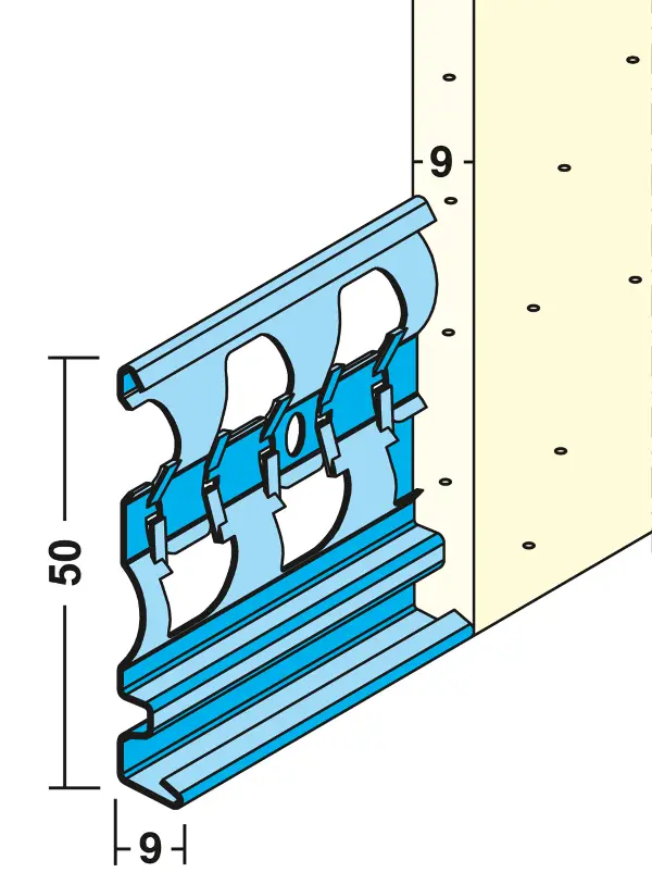 Profil pentru închiderea tencuielii 1219, 9mm, 3 ml/bară, 25 bare/legătură, 60 legături/palet, Z41219300