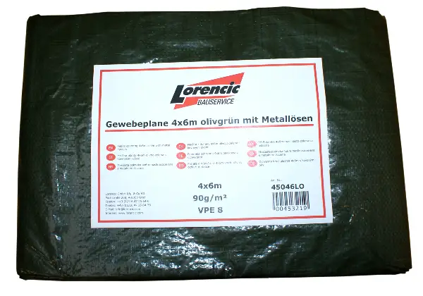 Prelată ţesută, 4 x 6m, verde-măslină, cu ochiuri metalice, UA8, Z45046LO