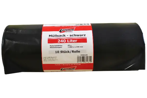 Sac de gunoi, 240 litri, negru, 10 bucăţi/rolă (1000 x 125mm / 65? grosime), 8 role/cutie, 32 cutii/palet, Z46115