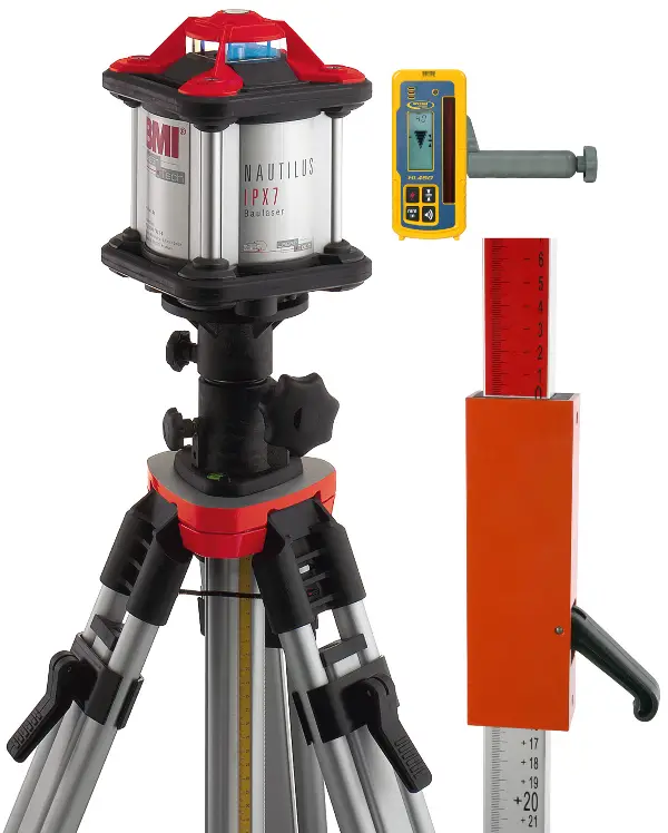 Rotationslaser-Set BMI NAUTILUS IPX7 ready to work inkl. Stativ, Laserlatte, Z64803AS-Z