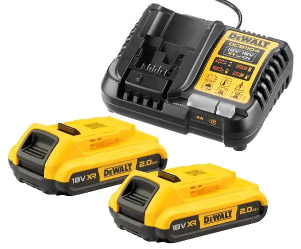 =80= AkkuPlus-Starterset DEWALT® DCB1104D2, 2x18V 2,0Ah Akkus und Ladegerät, ZDCB1104D2-QW