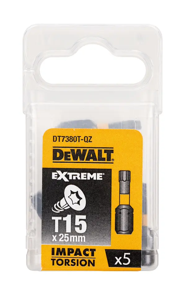 Bits T15 x 25mm EXTREME® IMPACT TORSION DEWALT® schlagfest 5Stk/Pack, ZDT7380T-QZ