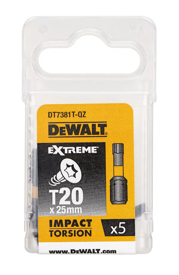 Bits T20 x 25mm EXTREME® IMPACT TORSION DEWALT® schlagfest 5Stk/Pack, ZDT7381T-QZ