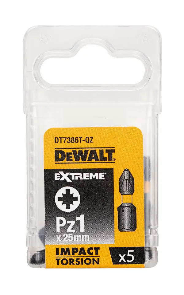 Bits PZ1 x 25mm EXTREME® IMPACT TORSION DEWALT® schlagfest 5Stk/Pack, ZDT7386T-QZ
