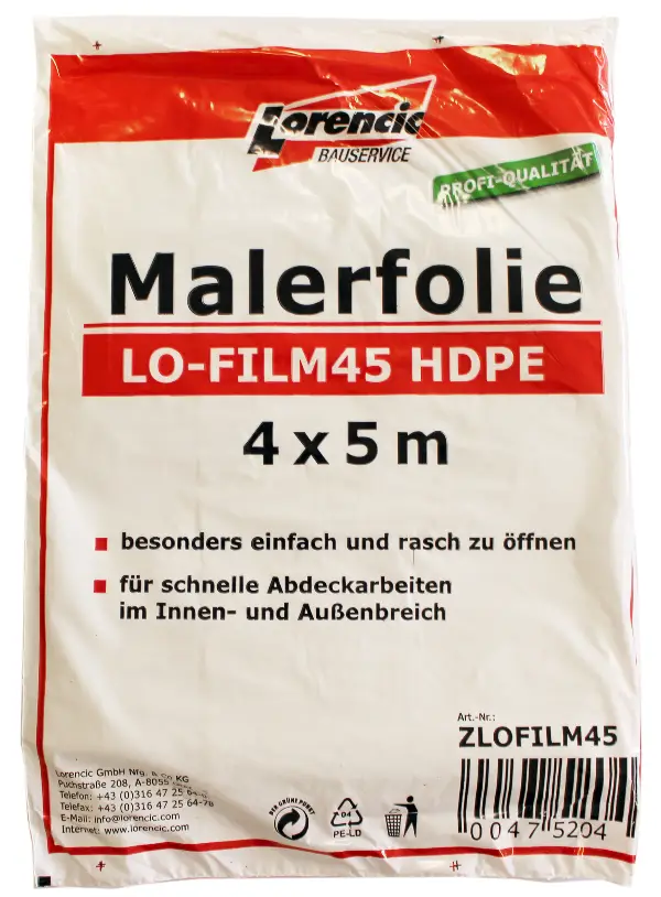 Folie de acoperire LO-FILM45 HDPE 4x5m 20Buc/Cutie, 90Cutii/Pal, ZLOFILM45
