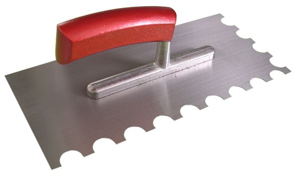 Glättkelle 280x130x0,7mm R16 RF gezahnt - gebogener Griff, Alu-Steg VPE4, Z1701761