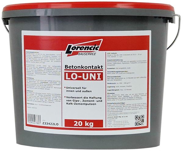 Betonkontakt LORENCIC LO-Uni pentru tencuieli din ipsos/var-ciment, interior/exterior, 20kg/găleată, **Pericol îngheţ**,...
