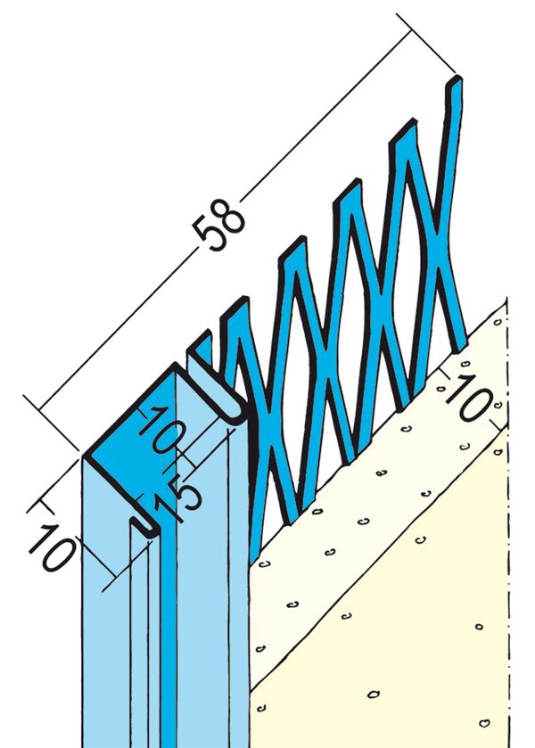 Profil pentru închiderea tencuielii 1312, 10mm, cu rost ascuns, 3,0 ml/bară, 15 bare/legătură, 47 legături/palet, Z41312300