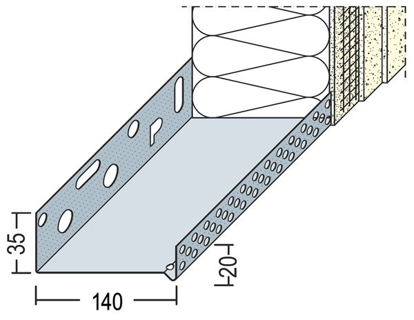 Profil soclu-jgheab WDVS, din aluminiu, 140mm, 90814 (9213), 2,50 ml/bară, 6 bare/legătură, Z490814