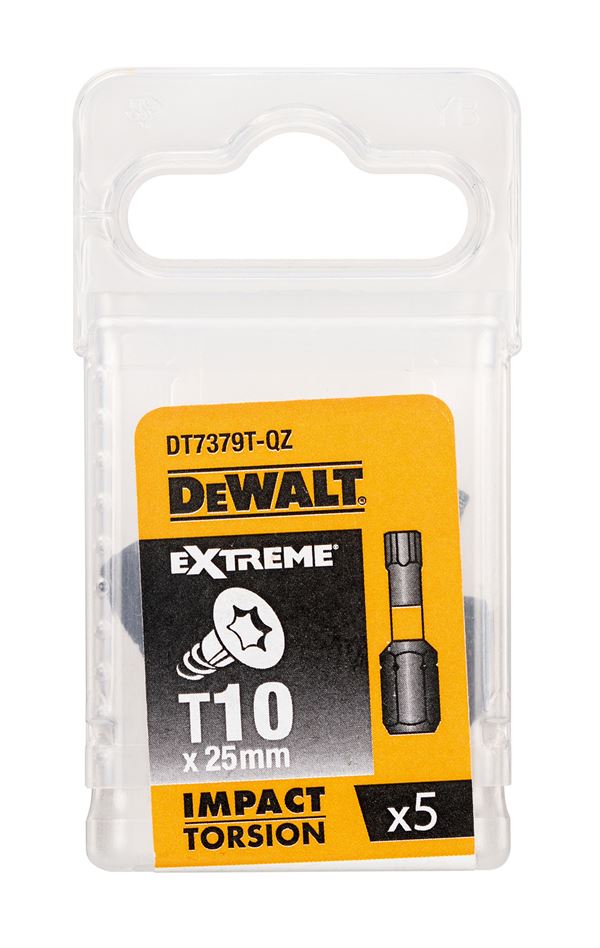 Bits T10 x 25mm EXTREME® IMPACT TORSION DEWALT® schlagfest 5Stk/Pack, ZDT7379T-QZ